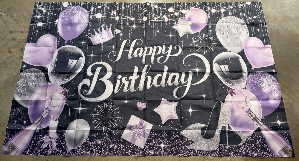 Purple Birthday Banner Purple Happy Birthday Decorations for Women Backdrop Bann